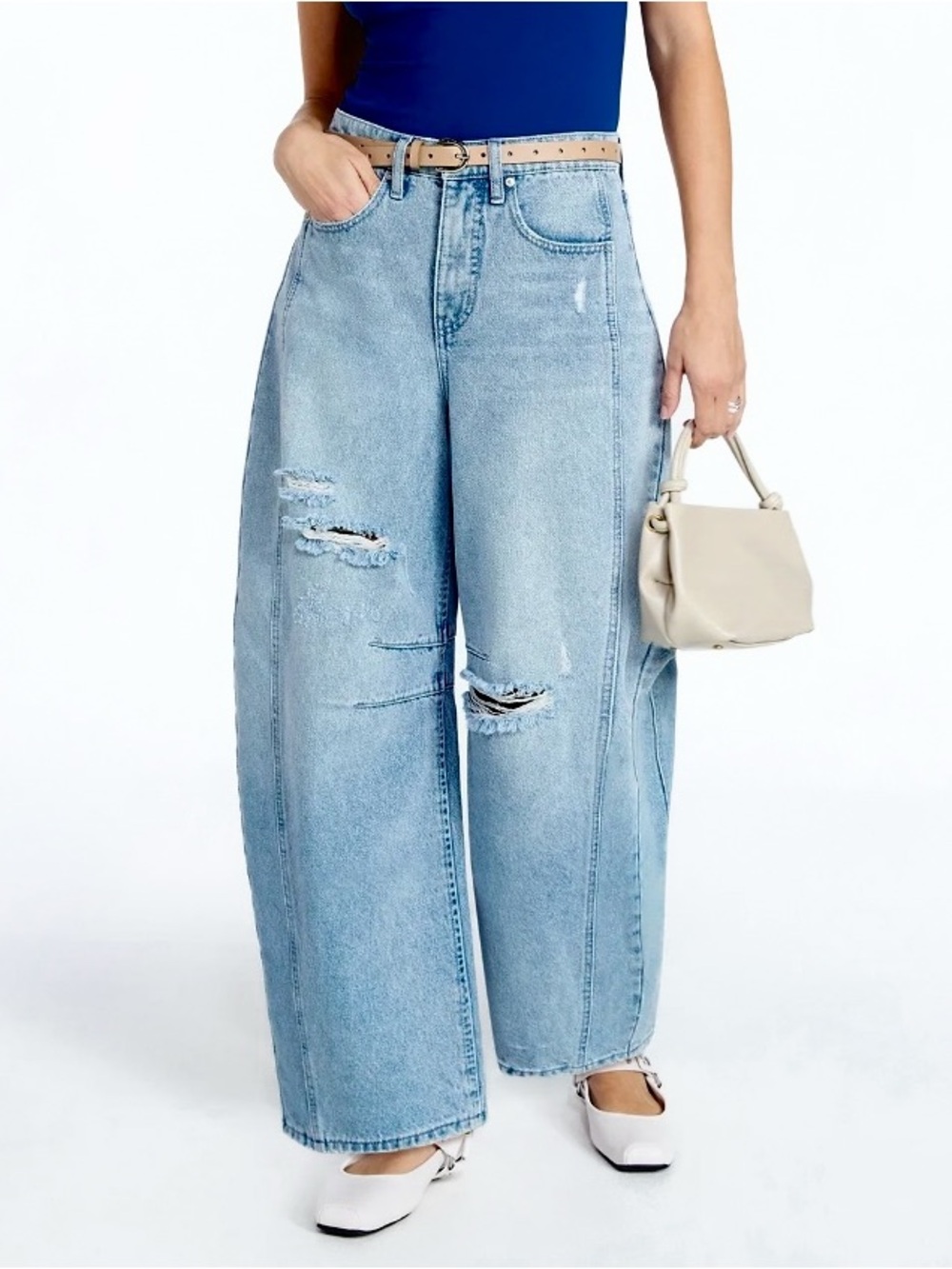 Scoop Distressed Baggy Barrel Jeans High Rise Wide Leg Ankle NWT